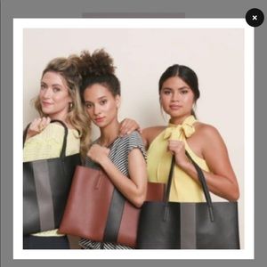 Vince Camuto Luck Brown Black Leather Vegan Tote